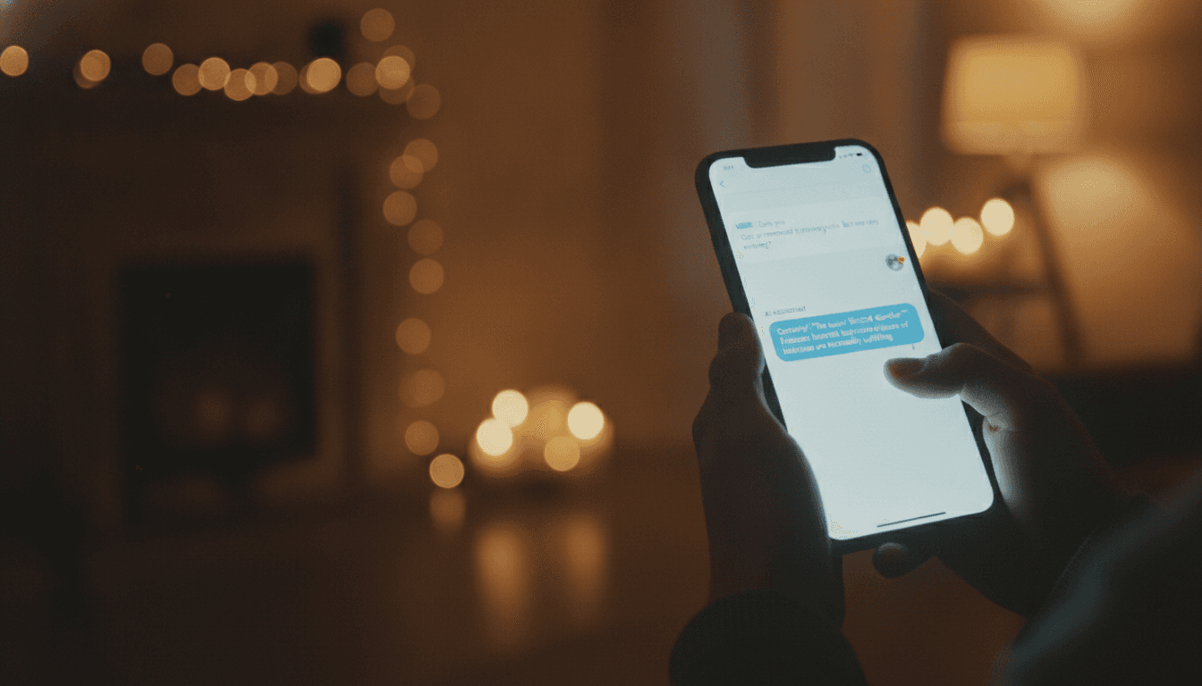 Someone asking an AI assistant on their phone for a local recommendation