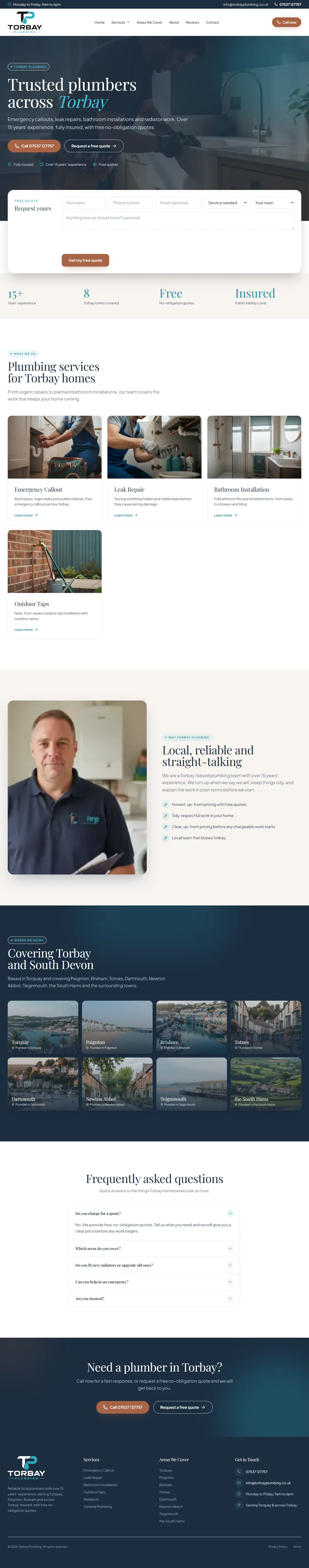 A Torbay plumbing company website built by Local Leads Digital